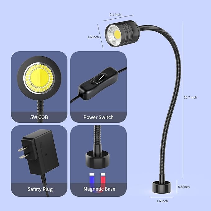 Led Magnetic Work Light 400mm Flexible Gooseneck lamp 500 Lumens 120 Volt - Image 4