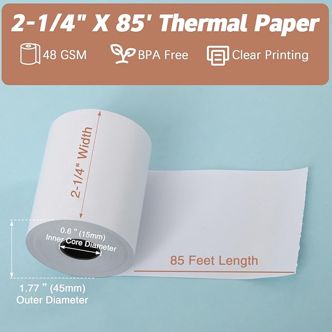 2 1/4 x 85 Thermal Receipt Paper Rolls, POS Cash Register Paper Rolls, BPA Free - Image 2