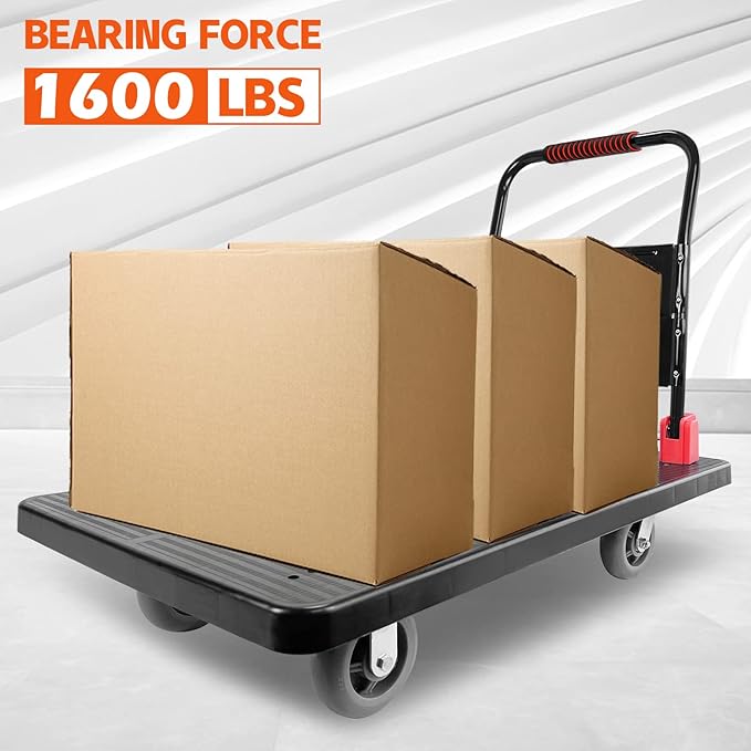 Platform Truck, Foldable Push Cart Dolly w/Five 360 Swivel 6'' Wheels, 1600LBS - Image 4