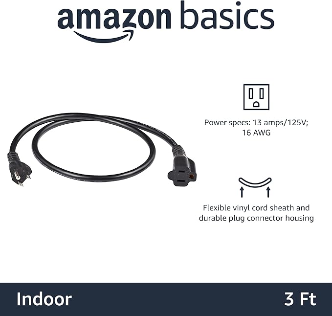 Amazon Basics Extension Cord, 3 Ft, 3 Prong Outlet Extender, Indoor Extension - Image 2