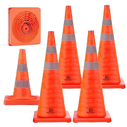 RoadHero 28 Inch 6 Pack Collapsible Traffic Safety Cones, Parking Lots by RoadHeroUS