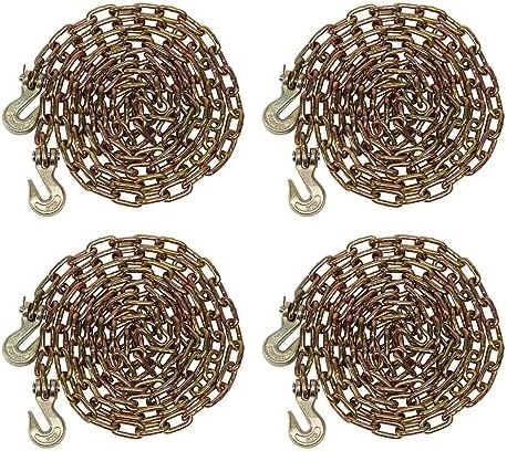 Mytee Products (4 Pack) 1/4" x 12' Transport Binder Chain Grade 70 with Grab Hook - 3150 LBS WLL Transport Binder Tow Chain with Hooks - Towing Equipment - Gold Chromate by MyteeProducts