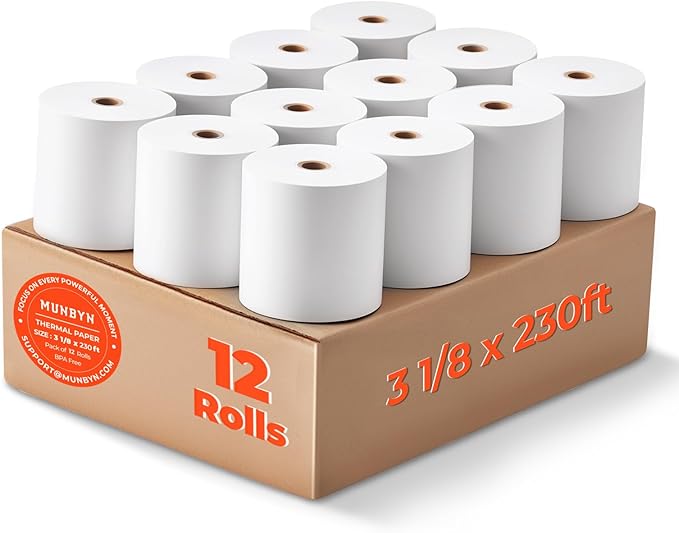 MUNBYN Thermal Paper 3 1/8 x 230ft, 12 Rolls Receipt Paper Work by MUNBYN