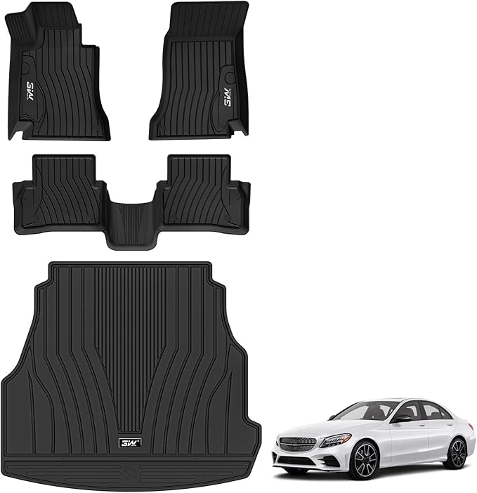 3W Floor Mats & Cargo Liner for Benz C-Class 2022-2026, TPE All Weather Floor by 3W