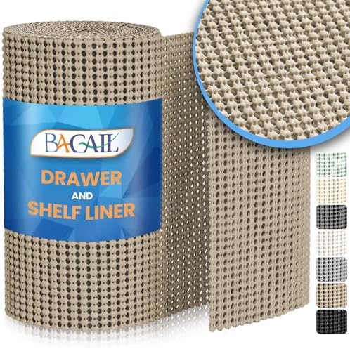 BAGAIL Non-Adhesive Shelf Liner, Thick Strong Grip Drawer Liners for Kitchen Cabinets, Heavy-Duty Easy Cut Cabinet Liners for Shelves, Pantry, Bathroom Cupboards - 12" x 20FT, Beige by BAGAILBASICS