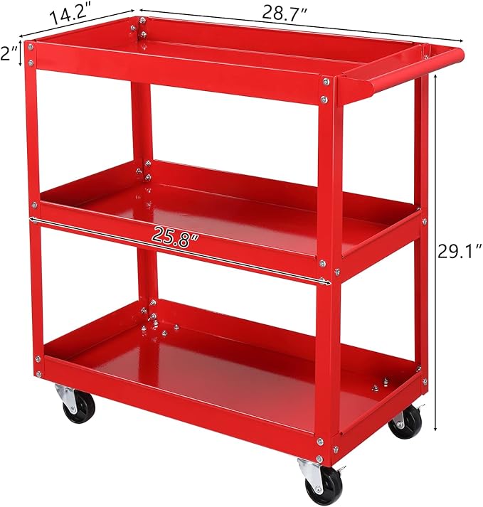 TUFFIOM 3 Tier Rolling Tool Cart, 330 Lbs Capacity, 3 Shelves Steel Utility Cart - Image 5