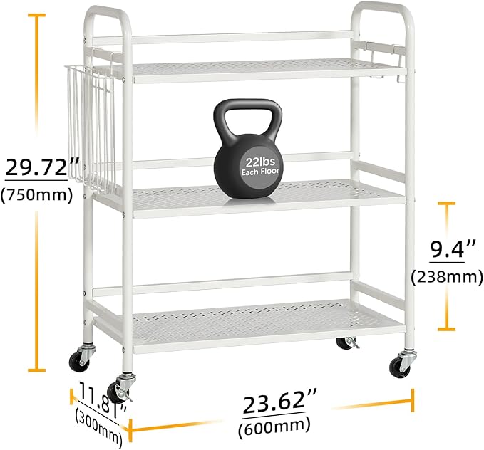 HDANI 3 Tier Metal Mesh Utility Cart, Large Capacity Multipurpose Heavy Vehicle - Image 2