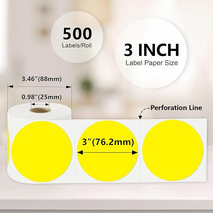 3 x 3Inch Round Color Coding Labels Circle Thermal Labels Printable Waterproof - Image 3