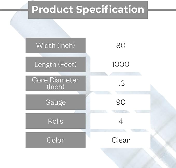 PSBM Stretch Wrap with Handles, 4 Pack, 30 Inch x 1000 Feet, 90 Gauge - Image 3