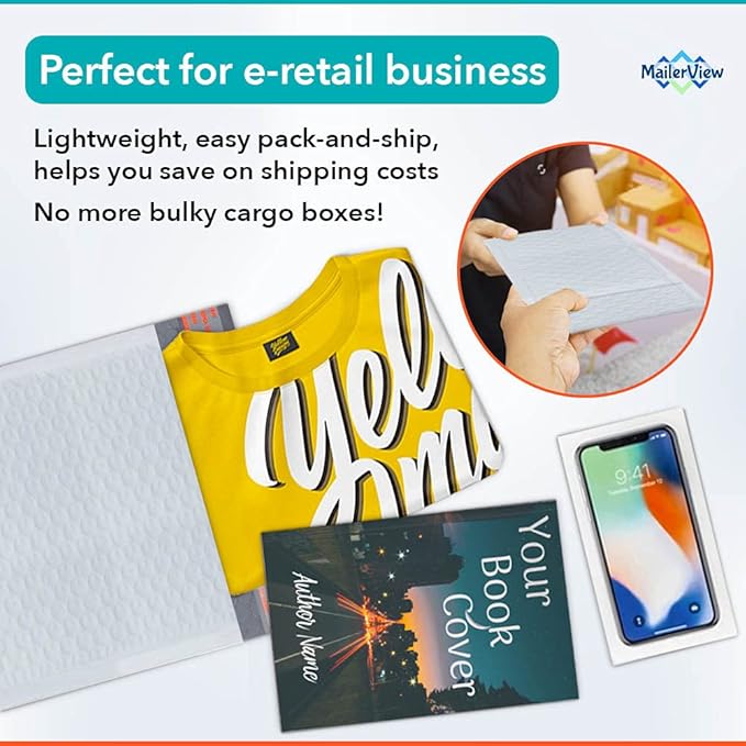 White Large Poly Bubble Mailers 9.5x14.5 inch #4 | Self Seal Padded Envelopes - Image 6