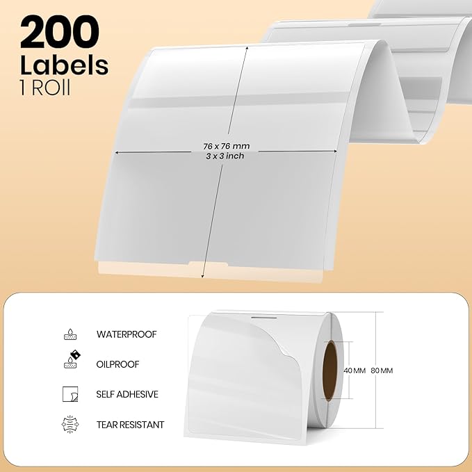 Clear Thermal Labels Vinyl 3 × 3 Inch Self-Adhesive Rectangle Stickers Roll - Image 2