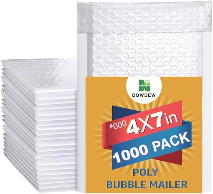 Water Resistant Bubble Envelope Mailers 4 inch x 7 inch #000 White Poly Padded by Unknown