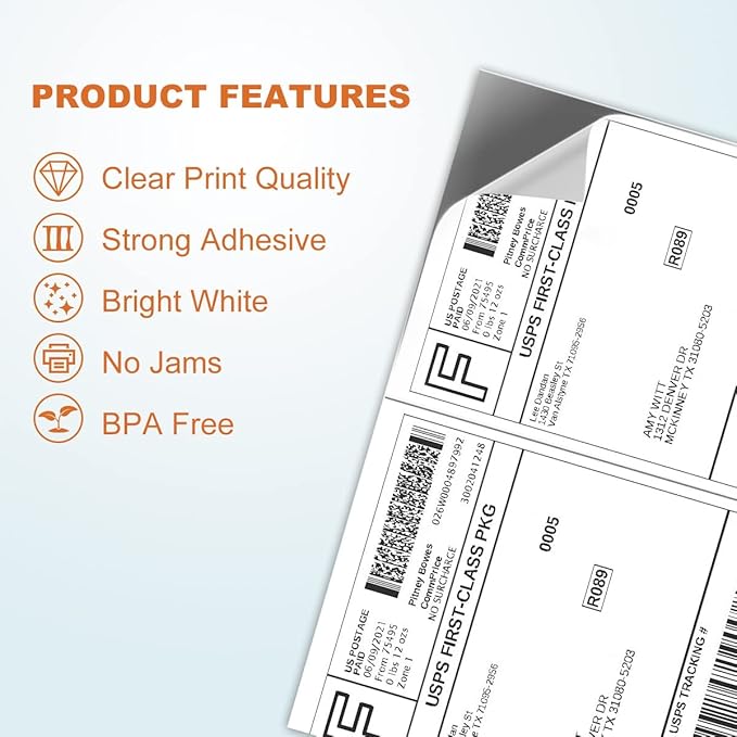 BESTEASY 200 Half Sheet Self Adhesive Shipping Labels, Laser/Ink Jet White - Image 3