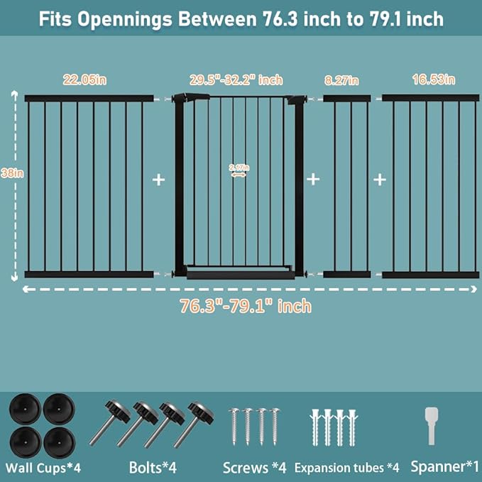 38.5" Extra Tall Dog Gate 76.38"-79.13" Wide - Image 2