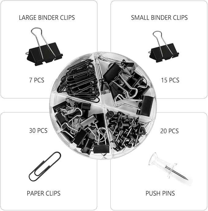 Paper Clips and Binder Clips Set, Metal Assorted Sized Binders - Image 2