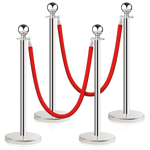 Stainless Steel Stanchion Post Queue, 5 ft Red Velvet Rope Red Carpet Ropes and by DMSKY