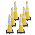 6 Pack 28 Inch Yellow Reflective Traffic Cones, Heavy Duty Black Base Safety by OranclUS