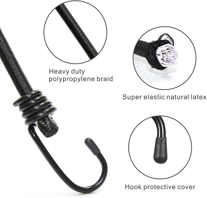 Bungee Cords with Hooks 2m Long, Heavy Duty Outdoor Elastic Bungee Straps - Image 3