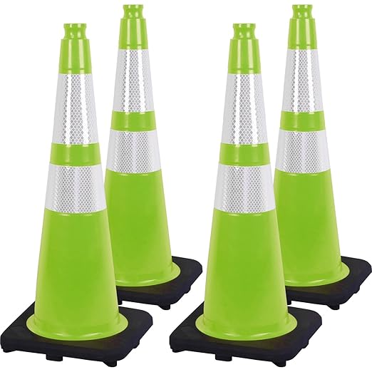 Fluorescent Orange/Green PVC Traffic Cones, Heavy Black Base Parking Lot Cone by OranLite