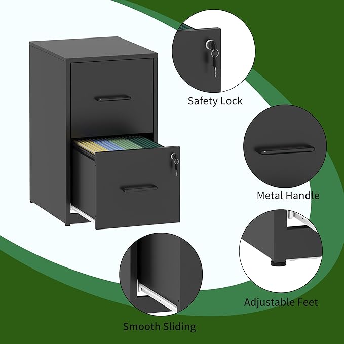 2 Drawer File Cabinet with Lock, Steel Vertical Filing Cabinets - Image 5