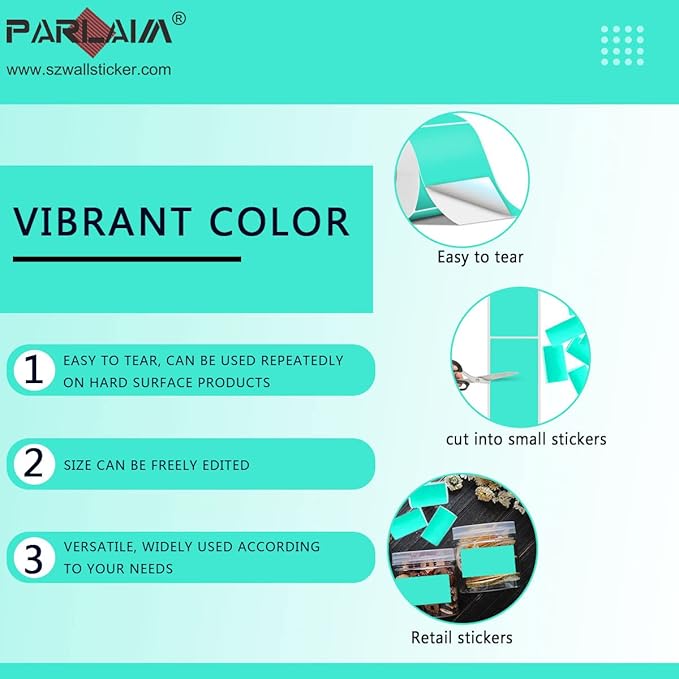 PARLAIM 3 X 5 Inch Rectangle Adhesive Color Coding Stickers, Square Aqua - Image 3