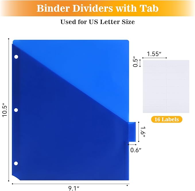 8-Tab Dividers for 3 ring binder, Subject Dividers, 3-Hole Plastics Sheets - Image 3