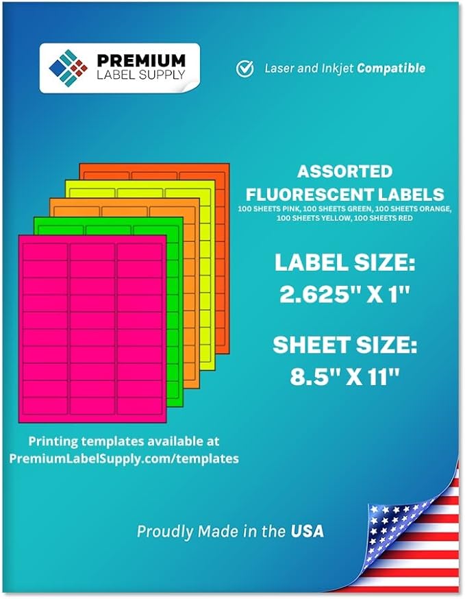 Premium Label Supply Bright Neon Color Fluorescent Stickers by PremiumLabelSupply