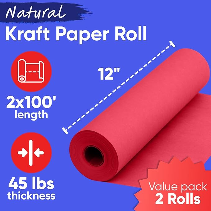 12" x 1200" Red Kraft Paper Roll, 45 lbs Thickness, Made in USA Colored Kraft - Image 3