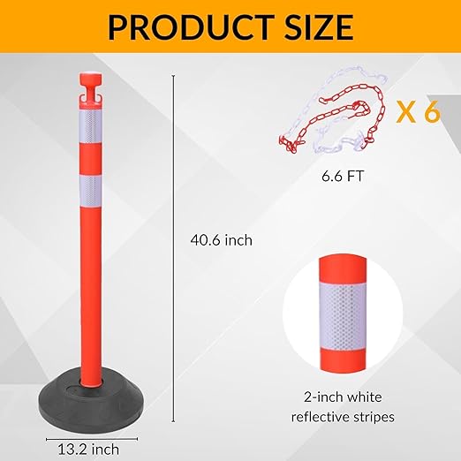 6 Pack 40 Inch Traffic Delineator Posts - Image 2