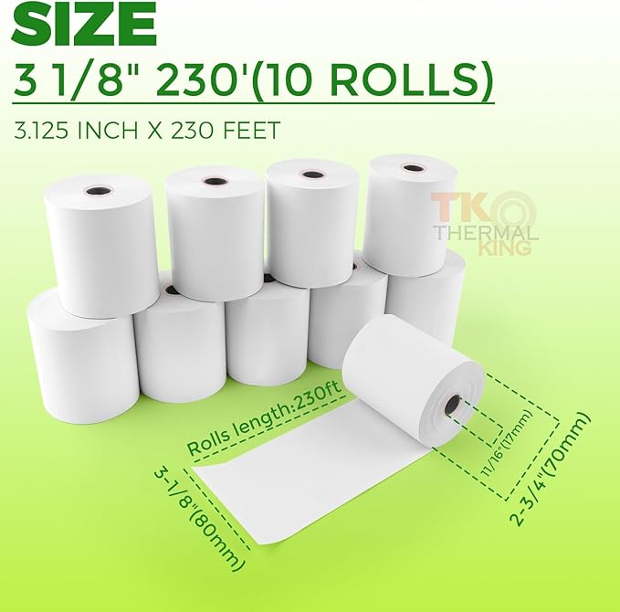 3 1/8" x 230' Thermal Paper, Fits Most Credit Card Terminal Point Of Sale - Image 2