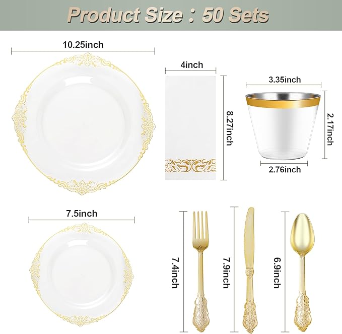 350PCS Clear Gold Plastic Plates - Image 2
