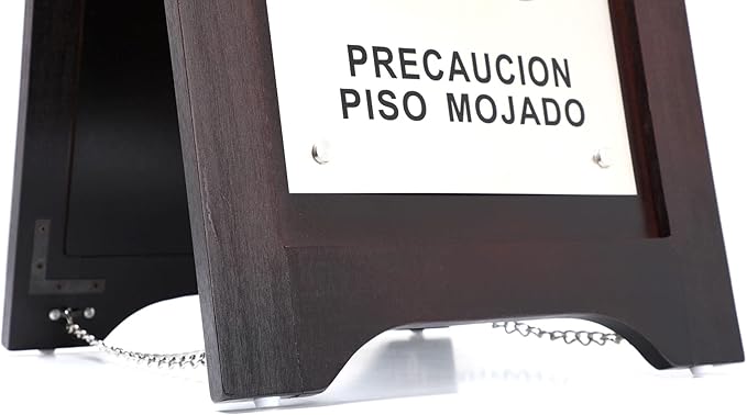 Premium Wooden Caution Wet Floor Sign – Bilingual w/Non-Skid Plastic Feet - Image 4