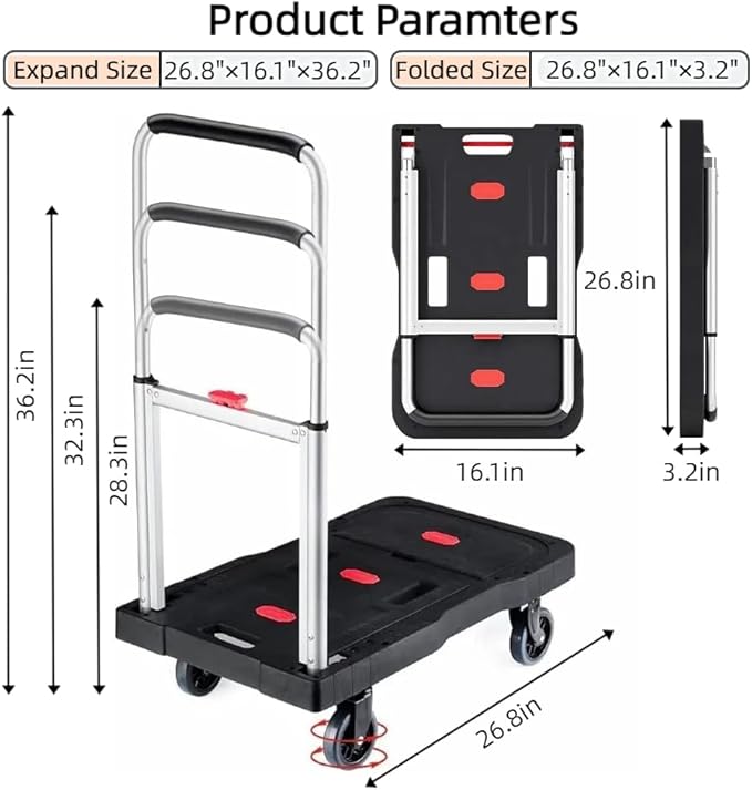 Folding Hand Truck, 330 Lbs Heavy Duty Luggage Cart, Portable Push cart Dolly - Image 5