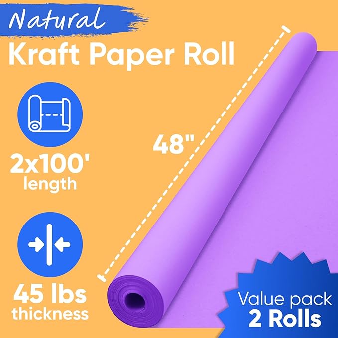48" x 1200" Lilac Kraft Paper Roll, 45 lbs Thickness, Made in USA Colored Kraft - Image 3