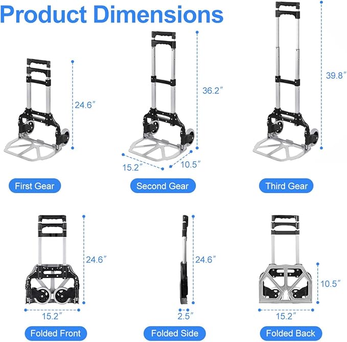 Folding Hand Truck Aluminum Portable Folding Hand Cart 155lbs Capacity Hand - Image 3