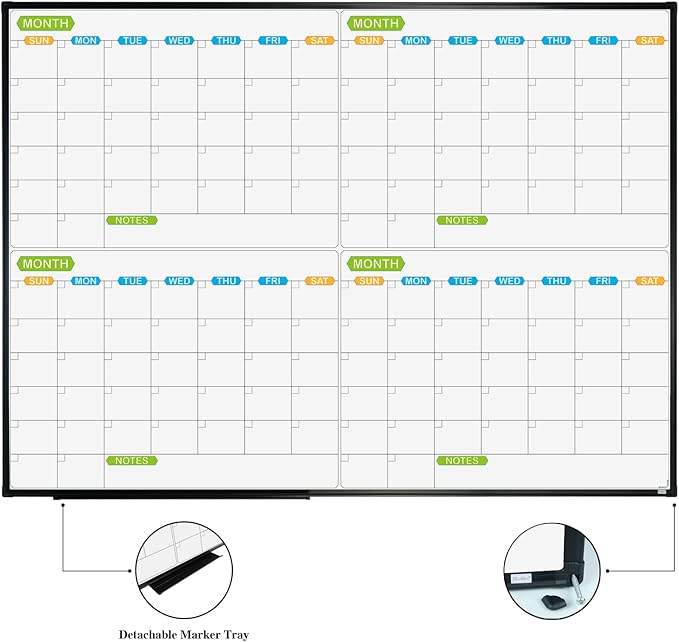 JILoffice Magnetic Dry Erase Calendar Whiteboard, 4 Month White Board Planner - Image 2
