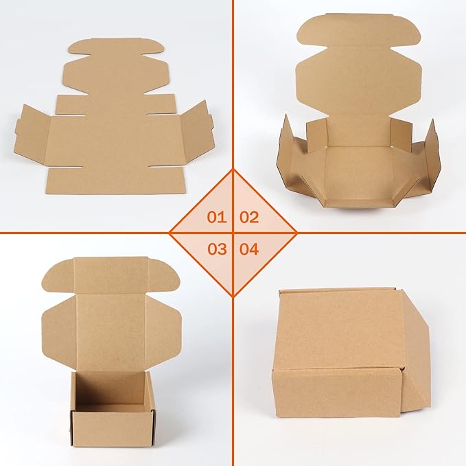 PHAREGE 4x4x2 inch Shipping Boxes Bulk 100 Pack Brown, Tab Lock Tuck Top Mailer - Image 6
