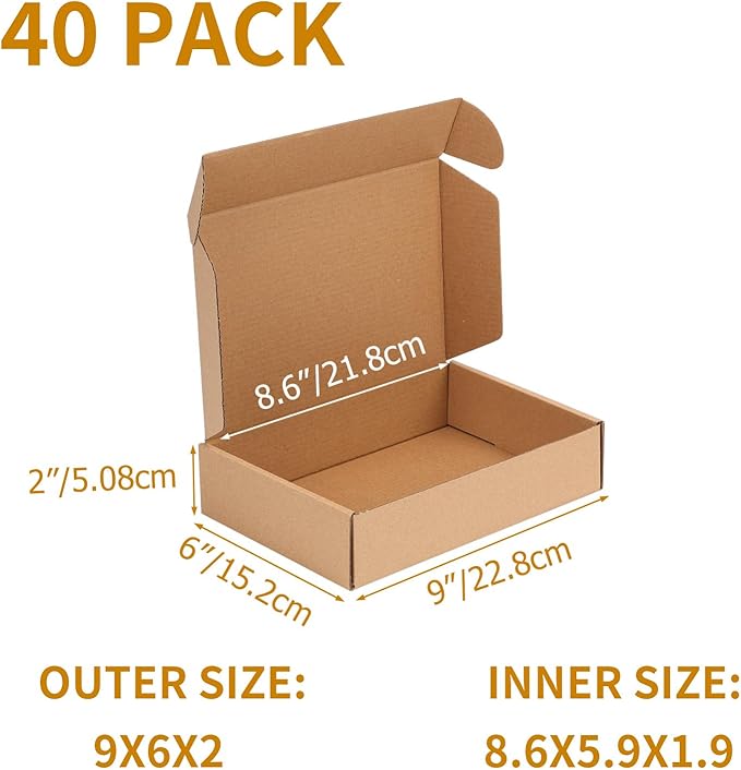 PHAREGE 9x6x2 inch Shipping Boxes Bulk 40 Pack Brown, Tab Lock Tuck Top Mailer - Image 2