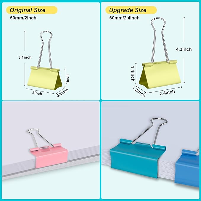 Ufmarine Colored Jumbo Binder Clips 2.4 inch, Extra Large Binder Clips - Image 2