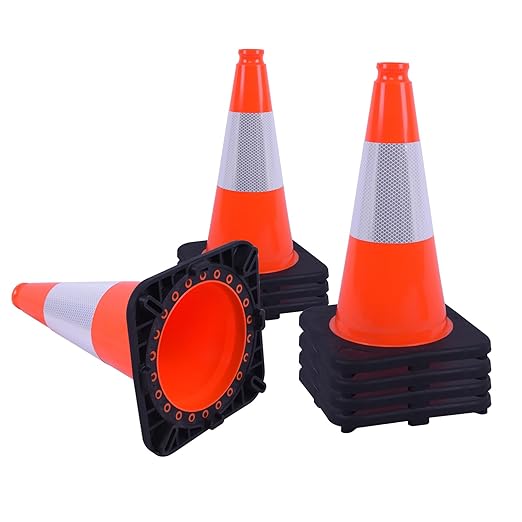 8 Pack 18 Inch Orange PVC Traffic Cones Black Base Stable Durable, Parking Lot by OranclUS
