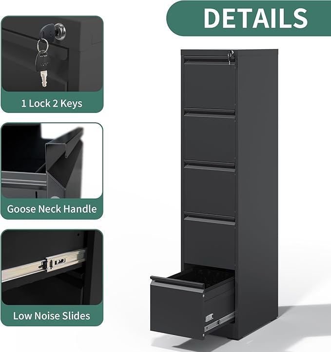 5 Drawer File Cabinet, Metal Vertical Filing Cabinets - Image 5