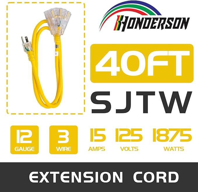3-Outlets Indoor Outdoor Extension Cord Weatherproof - Image 2
