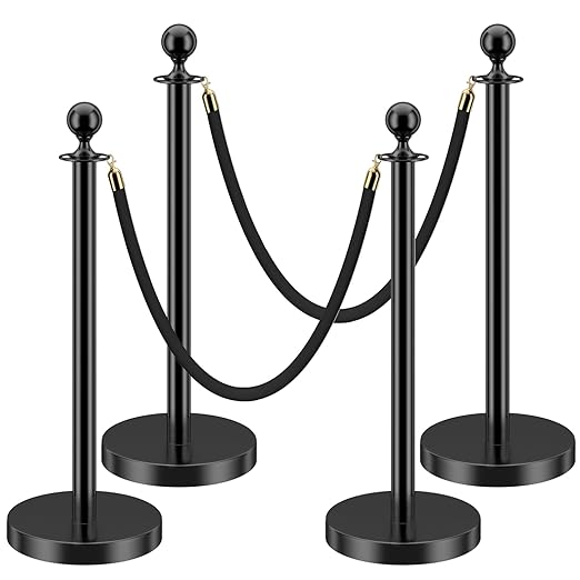 LOVMOR Stainless Steel Stanchion Post, 5 FT Black Carpet Ropes, Stanchion Post by LOVMOR