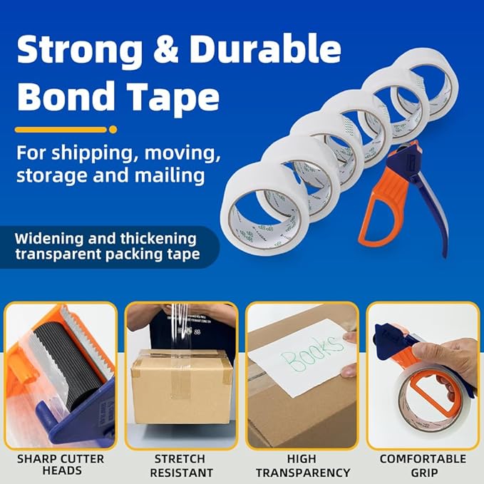 Clear Packing Tape with Dispenser – 6 Rolls, Heavy Duty Packaging Tape - Image 8