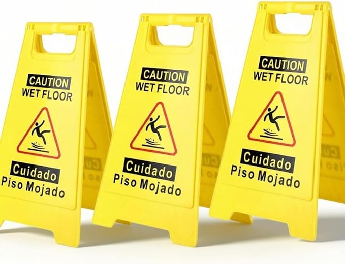 3 Pack Caution Wet Floor Sign, Bright Yellow, Double-Sided A-Frame Safety by Unknown