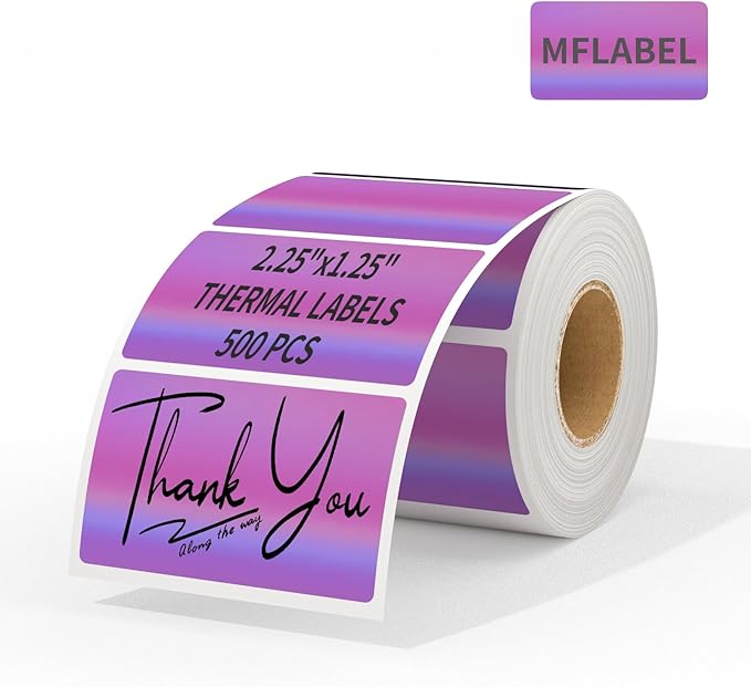 MFLABEL 2.25" x 1.25" Holographic Purple Thermal Labels, Small Business Logo by MFLABEL
