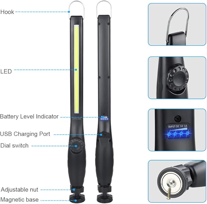 ORHOMELIFE LED Work Light 800 lumens 3300mAh Rechargeable Work light Magnetic - Image 2