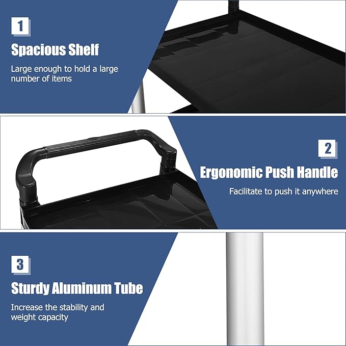 Goplus 3-Tier Utility Cart, Heavy-Duty Service Cart w/Lockable Wheels & Double - Image 6