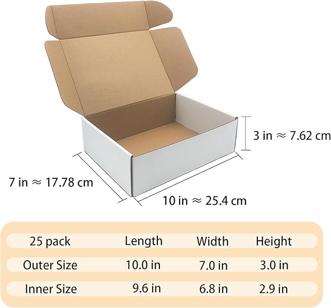 10x7x3 inch Shipping Boxes Set of 25，White Corrugated Cardboard Box - Image 7
