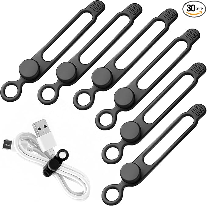 30 Pcs Silicone Cable Ties, Reusable Data Cable Organizer Wire Organizers by AWROSE